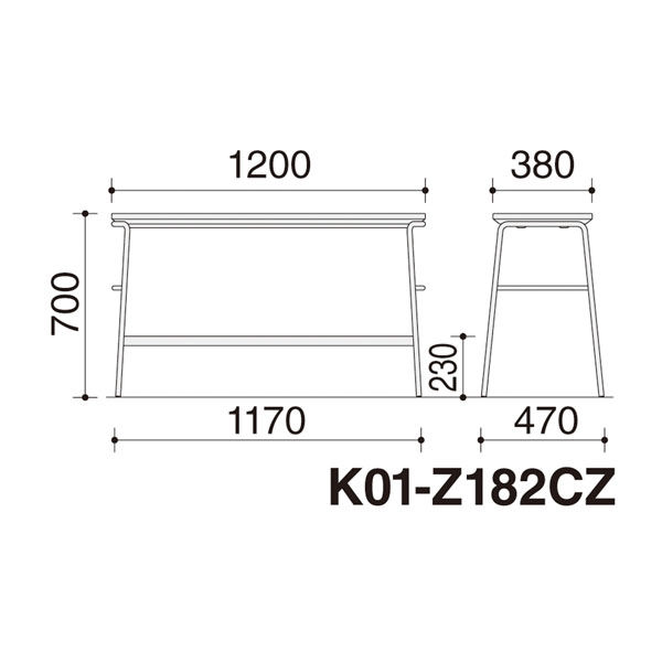 設置込】コクヨ エニー ハイベンチ 背なし 固定脚 幅1200mm ブラック