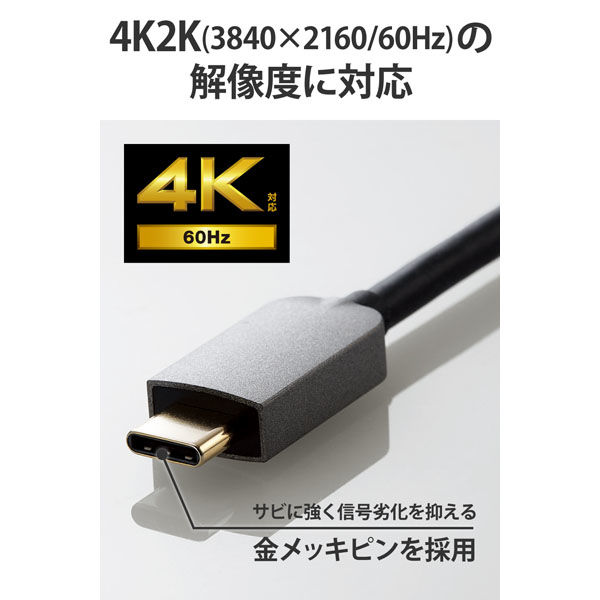 USB Type-C 変換ケーブル ( タイプC to HDMI ) シルバー ECAD-CHDMIQGM2 エレコム 1個 - アスクル