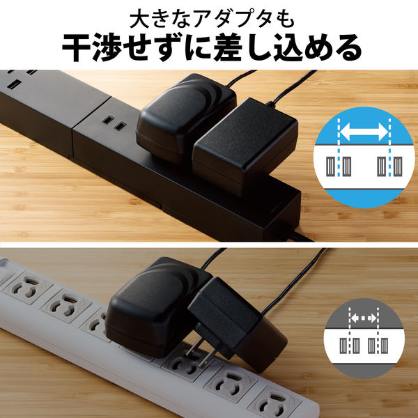 電源タップ USBタップ 2m コンセント 3個口 USB-C×1 A×2 雷ガード 黒 T