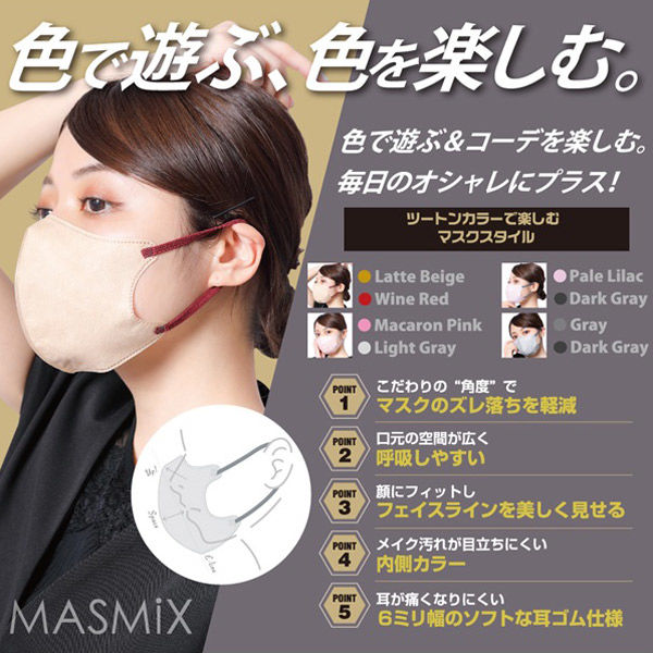 Kirei Mask MASMiXマスク（ペールライラック×ダークグレイ）1袋（7枚入 