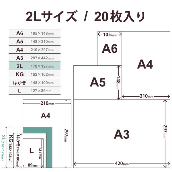 プリンター用紙 写真用紙 2L判 20枚 微光沢 写真用アートペーパ 印画紙