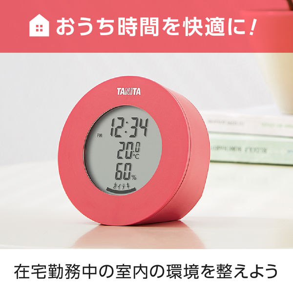 タニタ 温湿度計 時計 温度 湿度 デジタル 卓上 マグネット ピンク TT-585-PK 5個 - アスクル