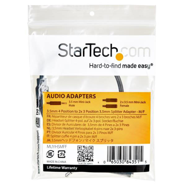 Startech.com ヘッドフォン/マイク用ジャック付ヘッドセット対応