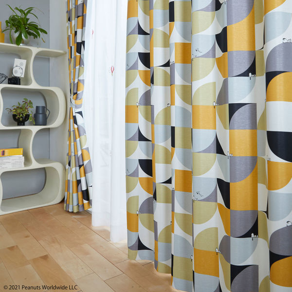 スミノエ PEANUTS セミオーダー カーテン スリーピースヌーピー 2200×2200mm オレンジ 1セット(2枚入)（直送品）