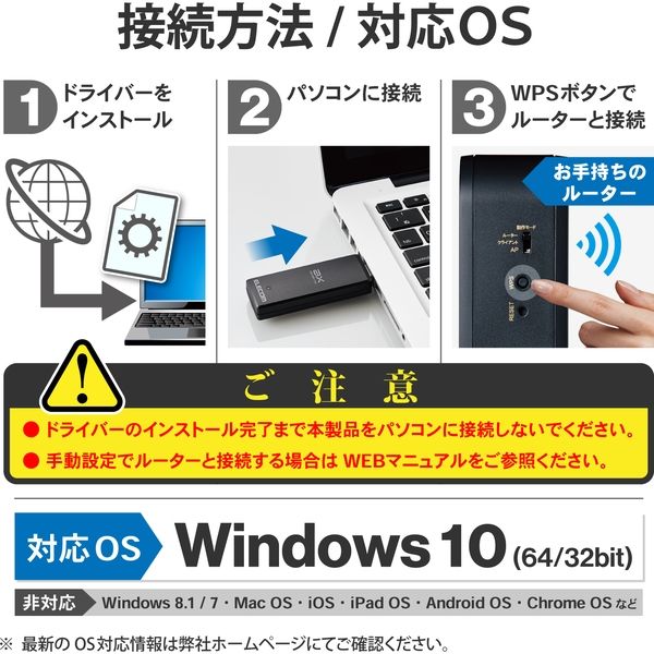 WiFi 無線LAN 子機 11ax/Wi-Fi6対応 1201Mbps + 574Mbps ブラック エレコム 1個 - アスクル