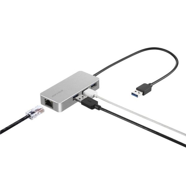 バッファロー LANアダプター USBハブ LAN×1 Type-A×3 Giga対応 USB-A シルバー LUD-U3-AGHSV 1台