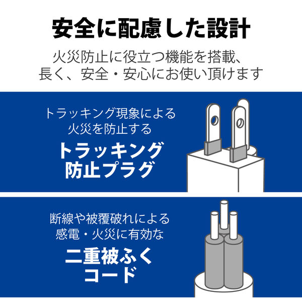 延長コード 電源タップ 二重構造 5m 3ピン 2個口 雷ガード 磁石付 抜け