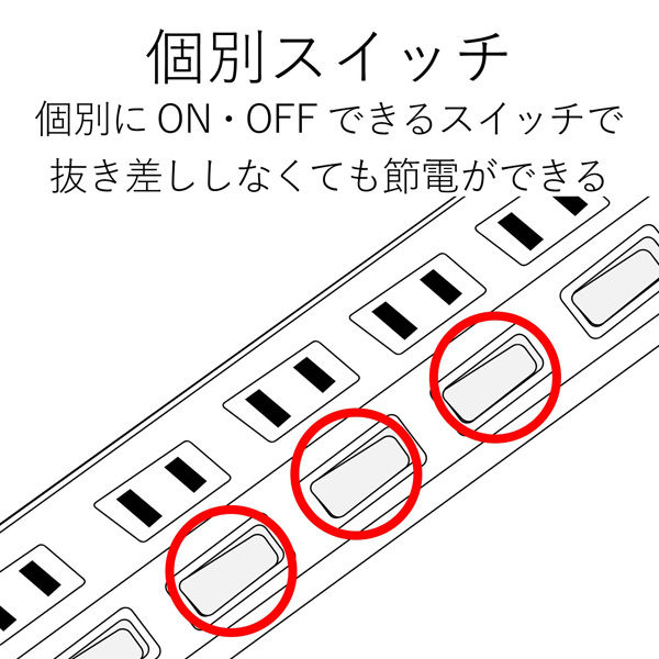 延長コード 電源タップ 5m 6個口 個別スイッチ 雷ガード ほこり防止 