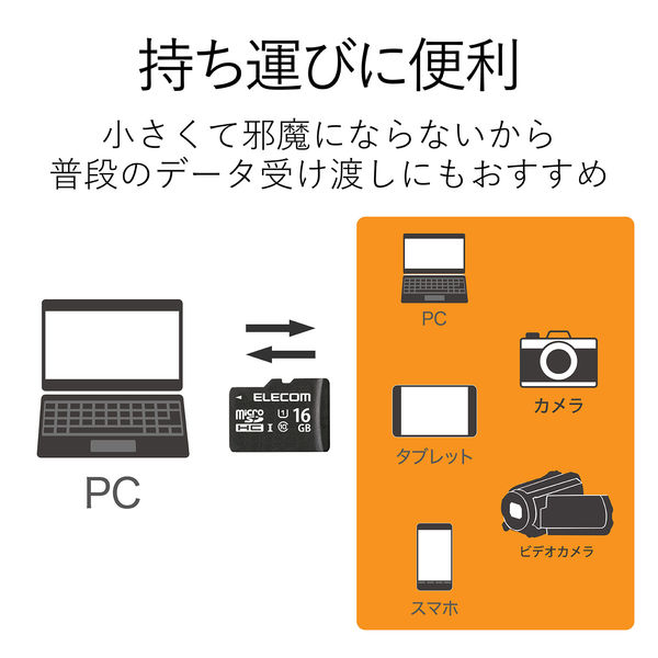 マイクロSD カード 16GB UHS-I U1 高速データ転送 SD変換アダプタ付 スマホ 写真 MF-HCMR016GU11A エレコム 1個 -  アスクル