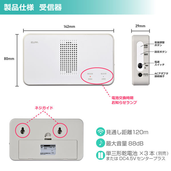 朝日電器 ワイヤレスチャイムセンサーセット EWS-S5033 - アスクル