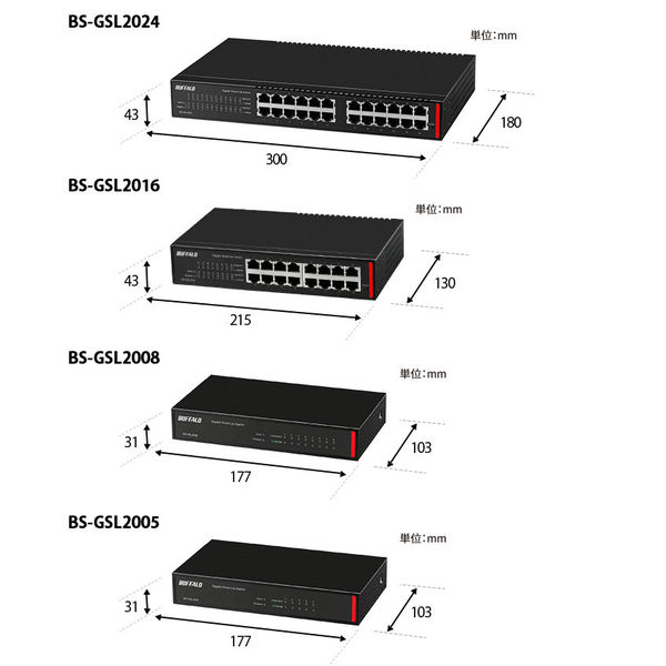 バッファロー 法人向け　Ｇｉｇａ対応　Ｌａｙｅｒ２　スマートＬｉ BS-GSL2005 1台