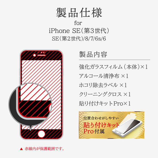 MSソリューションズ iPhoneSE 第3/第2世代 ガラスフィルム 全画面 ソフトフレーム マット GG-ISS22GDSM 1個 - アスクル