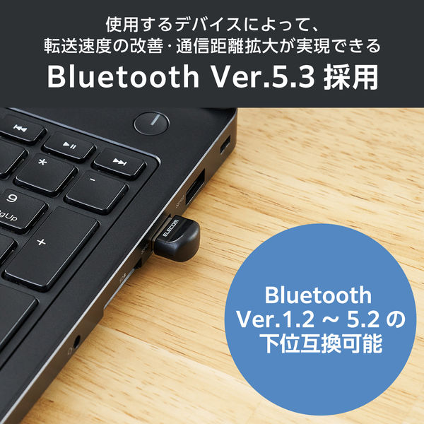 Bluetooth Ver5.3 USB アダプタ コンパクト 省電力 ブラック LBT-UAN06C2 エレコム 1個（直送品） - アスクル