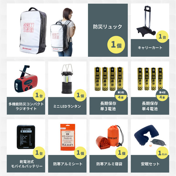 新品未使用　緊急防災27点セット　防災グッズ 防災リュック　キャリーカート付き zfj13k3.jpg