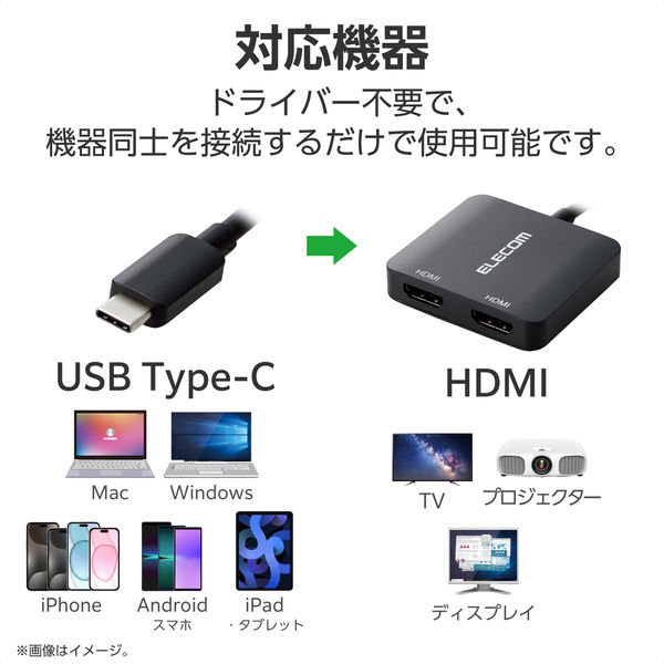 USB-C to HDMI ×2 変換アダプタ 12cm 4K 60Hz 黒 AD-CHDMI2BK2