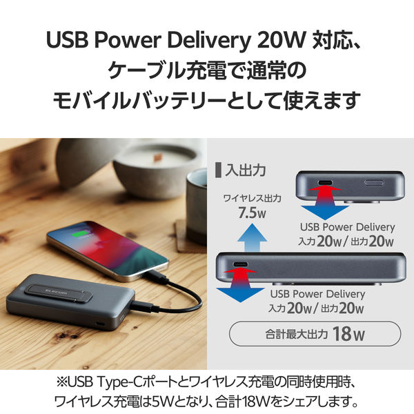 モバイルバッテリー iPhone ワイヤレス充電 大容量 10000mAh 黒