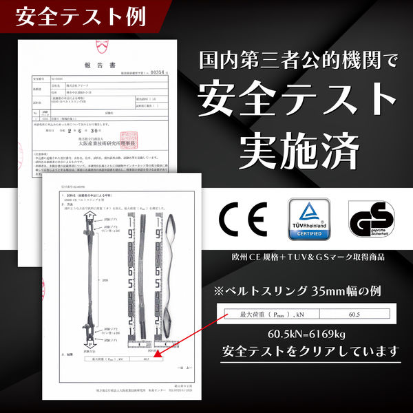 フリーク ベルトスリングE型 使用荷重1200kg 幅35mm 長さ3m 561439 1本（直送品） - アスクル