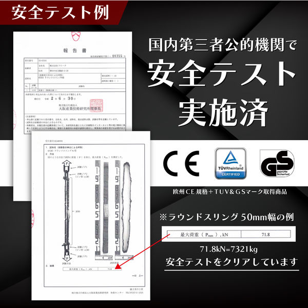 4本売り ラウンドスリング 1，000kg 幅50mm×長さ2m クレーン吊り