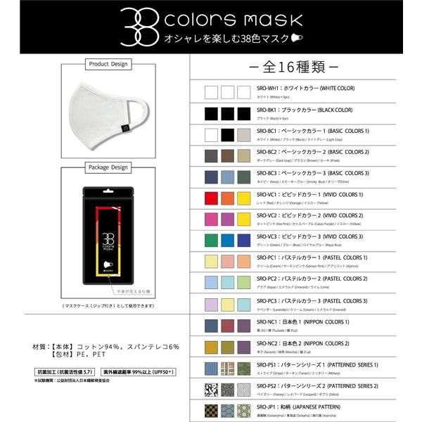 SERAOマスク ビビッドカラー3 SRO-VC3 1セット（3色/枚）（直送品
