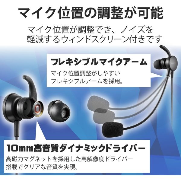ヘッドセット 両耳 マイク付きイヤホン 4極ミニプラグ接続 変換ケーブル付 ブラック HS-EP15TBK エレコム 1個
