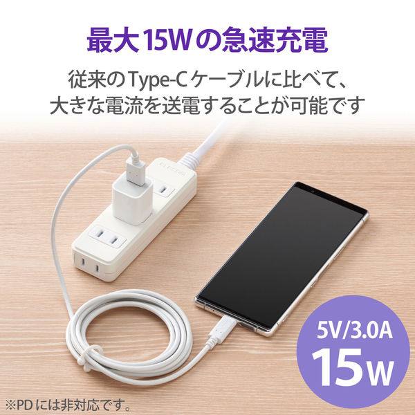 USB-Cケーブル 2m まとまる形状記憶 Type-C 認証品 抗菌 スマホタブレット ホワイト MPA-MAC20NWH エレコム 1個（直送品）  - アスクル