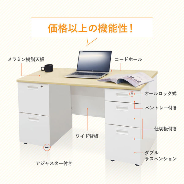 Netforce ナッツ 両袖机 2段×2段 幅1400mm ホワイト×ナチュラル LRD 