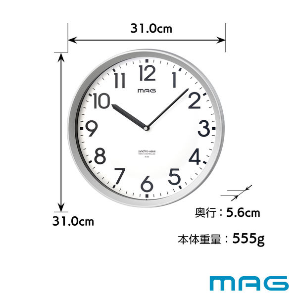 ノア精密 MAG（マグ）電波掛時計 エコグリン シルバー直径