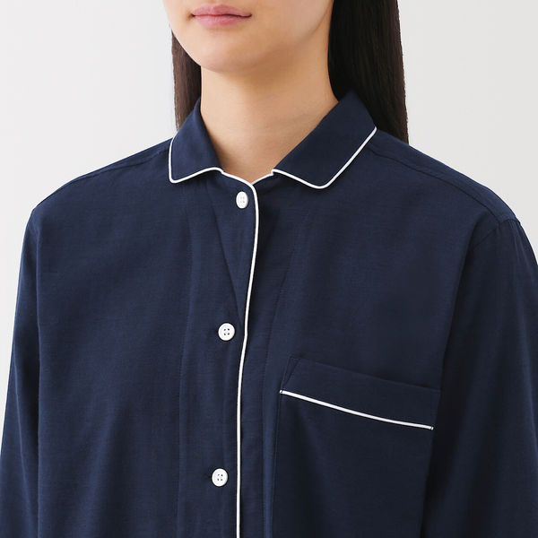 MUJI ダークネイビー 長袖パジャマ Mサイズ レディース】無印良品 婦人 脇に縫い目のない 二重ガーゼ長袖