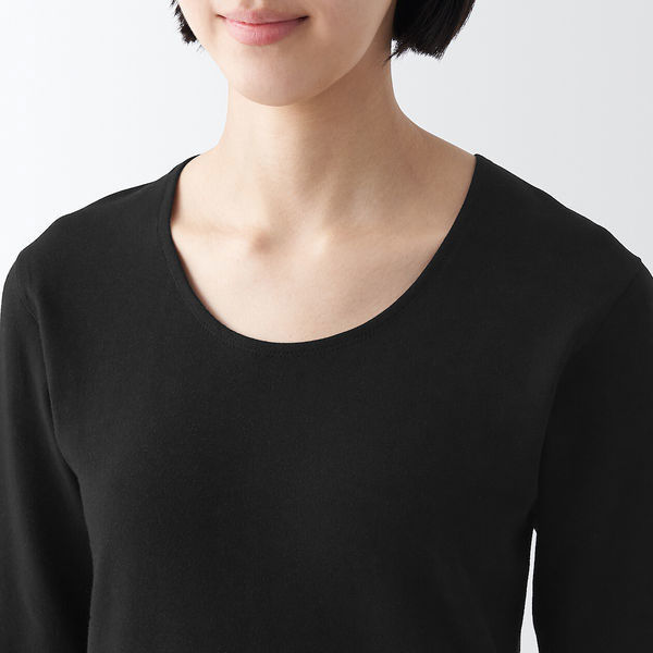 レディース】無印良品 あったか綿 厚手 Uネック八分袖Tシャツ