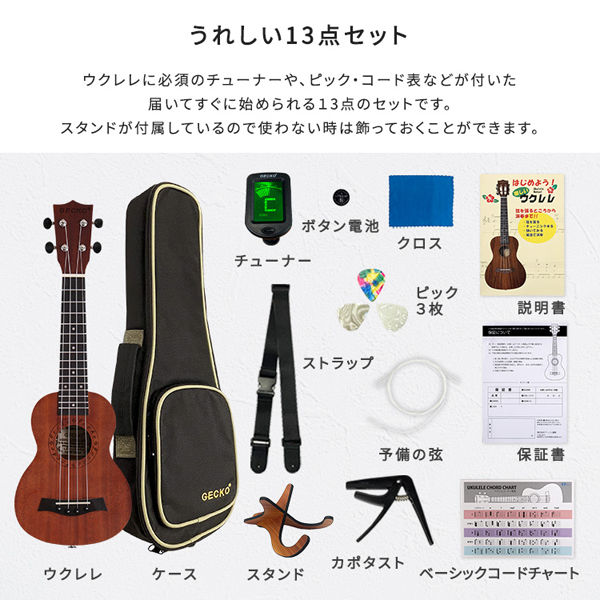 ホームテイスト 初心者でも始めやすい ウクレレ 13点セット 23
