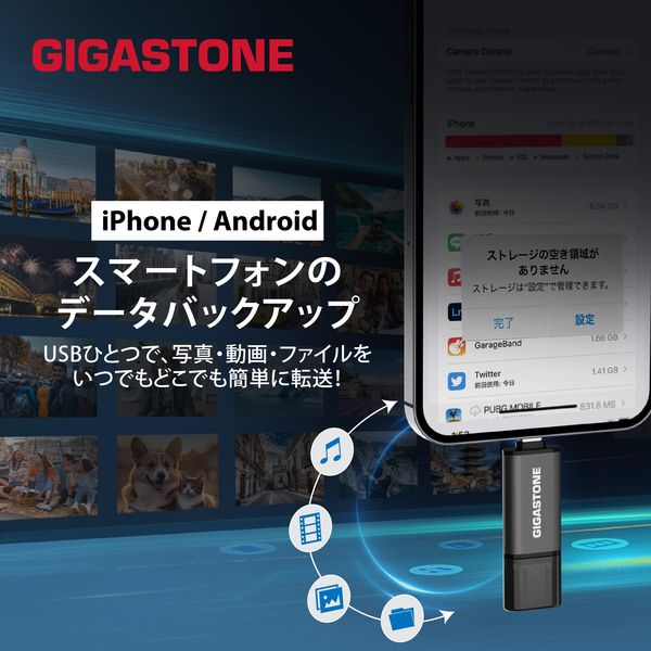 GIGASTONE USBメモリ 256GB USB3.2 2in1 OTG GJU3-AC44GY-256GB