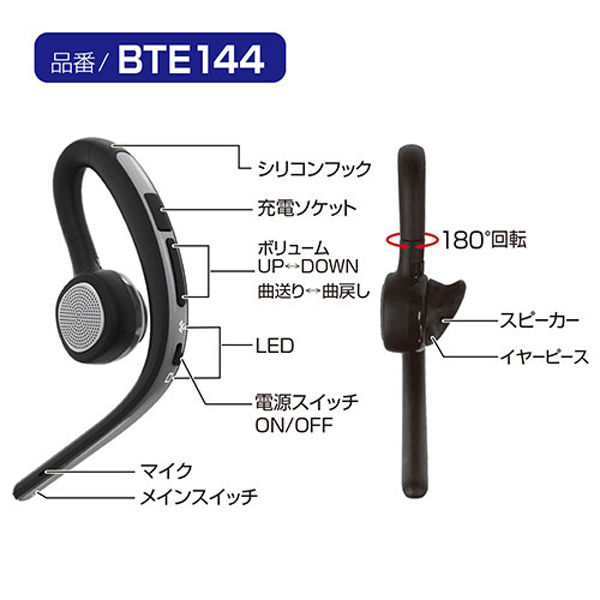 セイワ Bluetoothワイヤレスイヤホンマイク BTE-144 1個（直送品