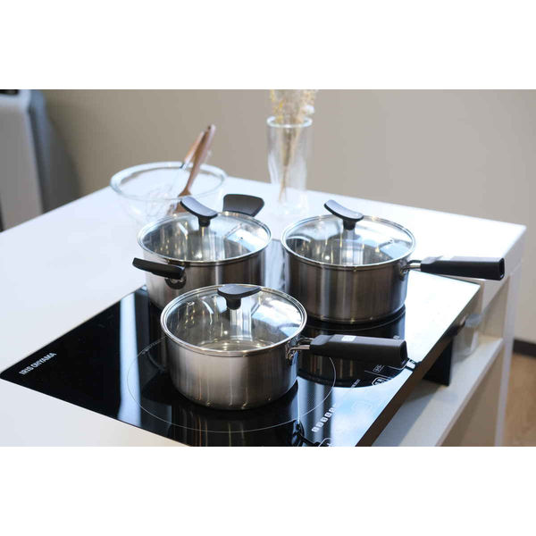 ステンレス製両手鍋 18cm ガラス蓋付き*3 パール金属 両手鍋 18cm IH対応 チーノ ステンレス製 3層底