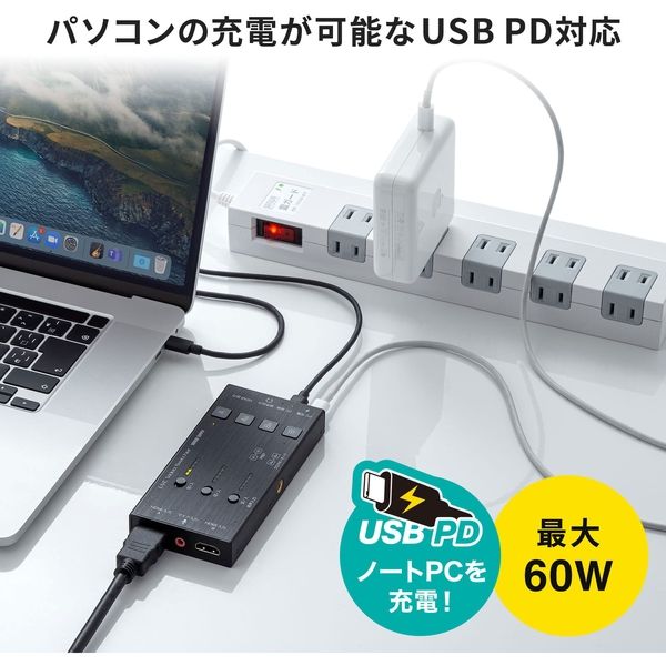 サンワサプライ HDMIキャプチャー（2入力・スイッチャー付き） USB-CVHDUVC5 1個（直送品） - アスクル