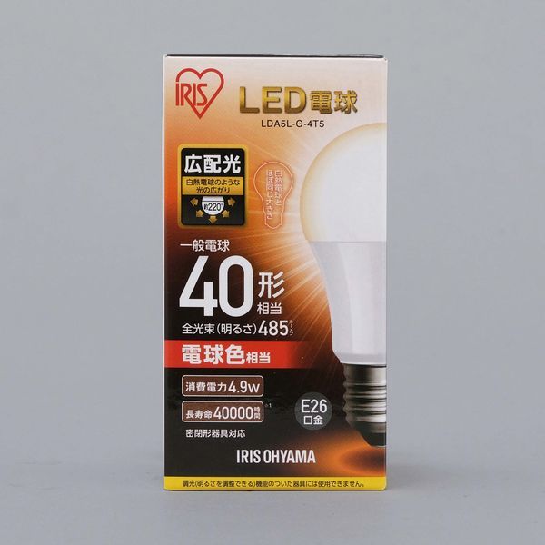 アイリスオーヤマ LED電球 E26 広配光タイプ 40W形相当 電球色 2個セット LDA5L-G-4T52