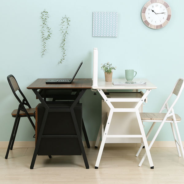 デスクパネル付き机 スチール×ウッド 幅100 幅100～180] ワークデスク タップ収納付き 平机 木目調 オフィス