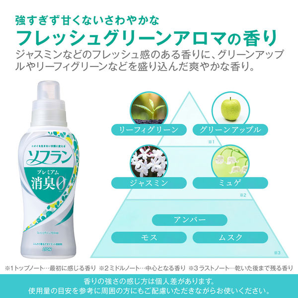 旧品】ソフラン プレミアム消臭 フレッシュグリーンアロマの香り 本体550mL 1個 柔軟剤 ライオン - アスクル