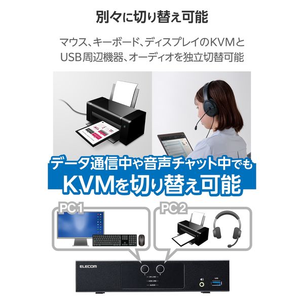 KVMスイッチ パソコン2台 切替器 4K ディスプレイ端子 HDMI KVM-NHUS2 エレコム 1個（直送品） - アスクル