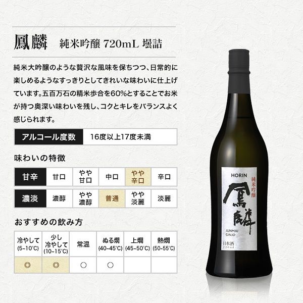 月桂冠 鳳麟 純米吟醸 720ml 1本 日本酒 - アスクル