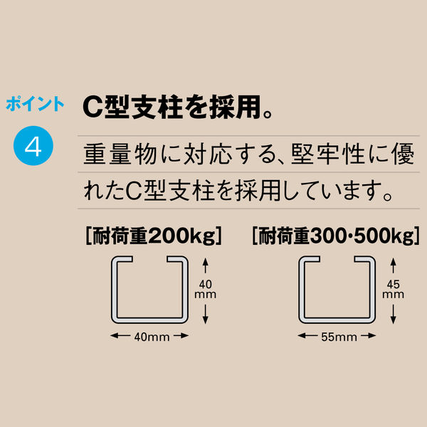 サンケイ鋼器 中量ラック 500kg 連結用（天地4段）幅1800×奥行480×高さ1800mm ホワイトグレー 1セット（6梱包) - アスクル