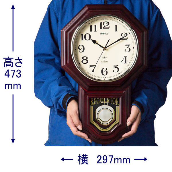 ノア精密 クラシカル電波振り子時計:鹿鳴館DX W-640 BR 1個 幅473×高さ297mm 電波時計 壁掛け アナログ表示 チャイム 電池付き