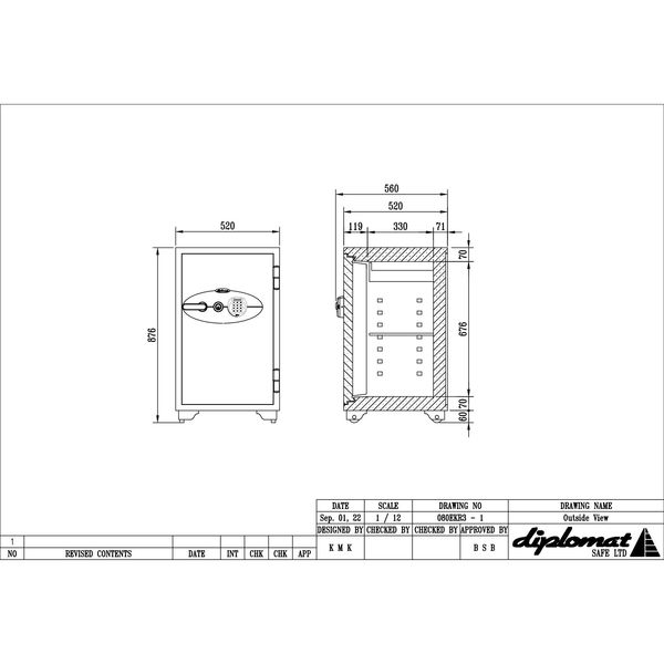 設置込】 ディプロマット デジタルテンキー式耐火金庫（90分耐火）84L 幅520 × 奥行560 × 高さ876mm 080EKR3 1台（直送品）  - アスクル