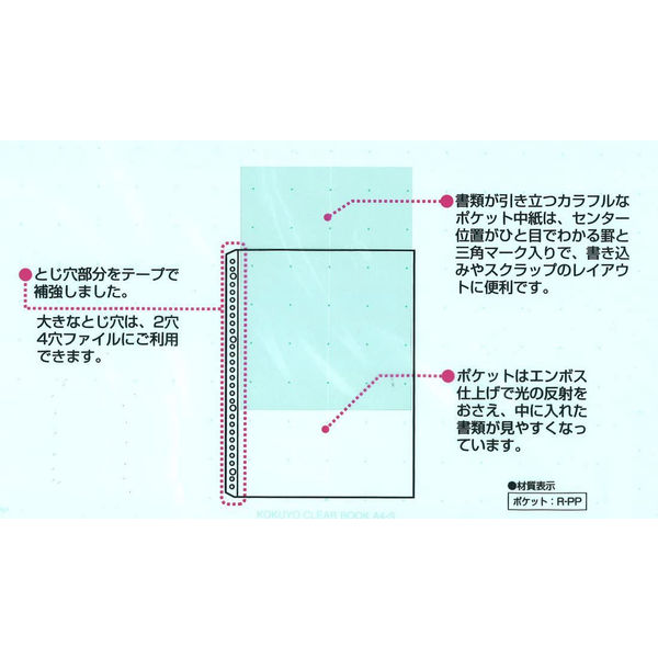 コクヨ クリヤーブックウェーブカット替紙 A4タテ 30穴 青 2袋（10枚入