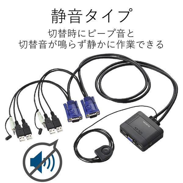 エレコム　USBパソコン切替器（PC2台切替） ミニD-sub15pin(RGB)接続タイプ　KVM-KUS　1個