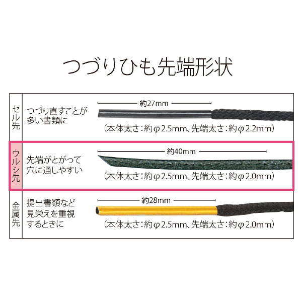 プラス　つづりひも　ウルシ先　長さ45cm　レーヨン　黒　1袋（20本入）TF-020E