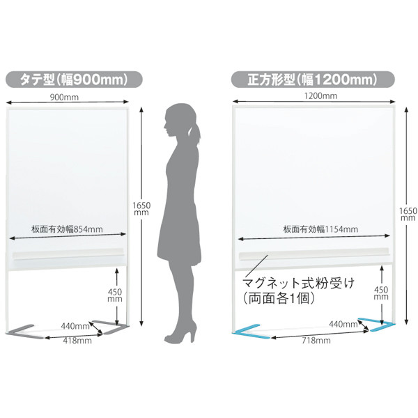 アスクル 脚がじゃまにならない両面ホワイトボード（タテ型）グレー 幅900mm マグネット式粉受け2個付 1台（2梱包） オリジナル