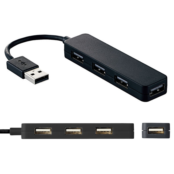 USBハブ 4ポート USB-A バスパワー USB2.0 カラフルモデル ブラック