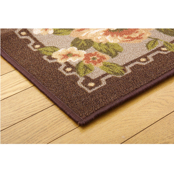 イケヒコ ナイロン 花柄 簡易カーペット 『撥水キャンベル』 ブラウン