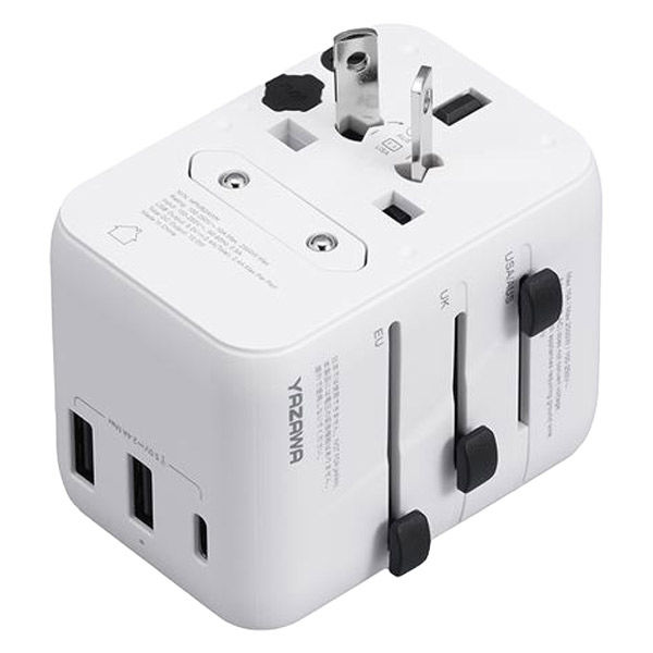 ヤザワコーポレーション 海外用マルチ変換プラグUSB付2.4A 白 HPM92AWH