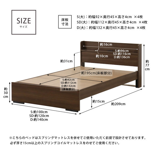 軒先渡し】友澤木工 棚 マットレス付 ボルトレスベッド シングル 幅